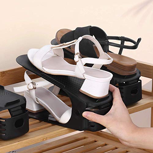 NYALKARAN Plastic Shoe Slots Organizer Space Saver Double Deck Shoe Rack Adjustable Shoe Slots for Closet Organization (Black, Pack of 2) - Image 2