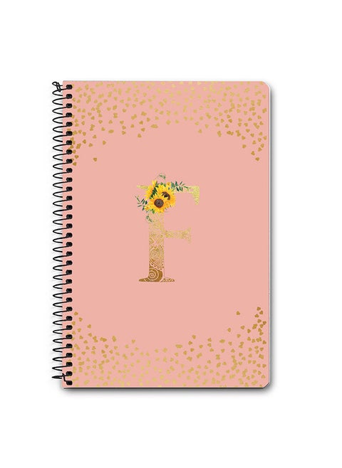 Designer A5 Spiral Notebook Memo Notepad Journal - Custom Monogram Initial Letter Mandala Floral Pattern Alphabet - F - Rose Pink