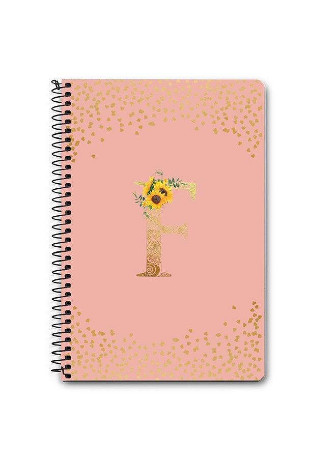 Designer A5 Spiral Notebook Memo Notepad Journal - Custom Monogram Initial Letter Mandala Floral Pattern Alphabet - F - Rose Pink