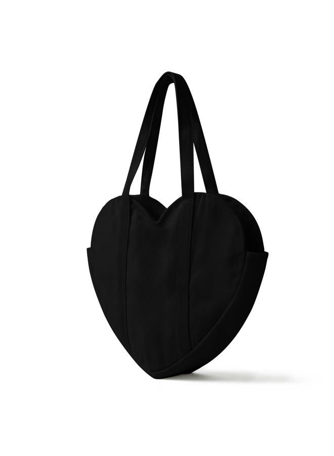 CosInStyle Cute Heart Shaped Canvas Tote Bag for Women, Daily Reusable Shoulder Grocery Shopping Bag with Pocket & Buckle, Black, One size - Image 1