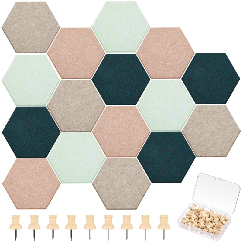 Mindsoft 16 Pcs Hexagon Cork Board for Walls with 50 Wooden Push Pins 67 x 59 in Felt DIY Tiles Notice with Nano Tape Hanging Bulletin Board for Home Photo Office Memo Note Green - Image 2