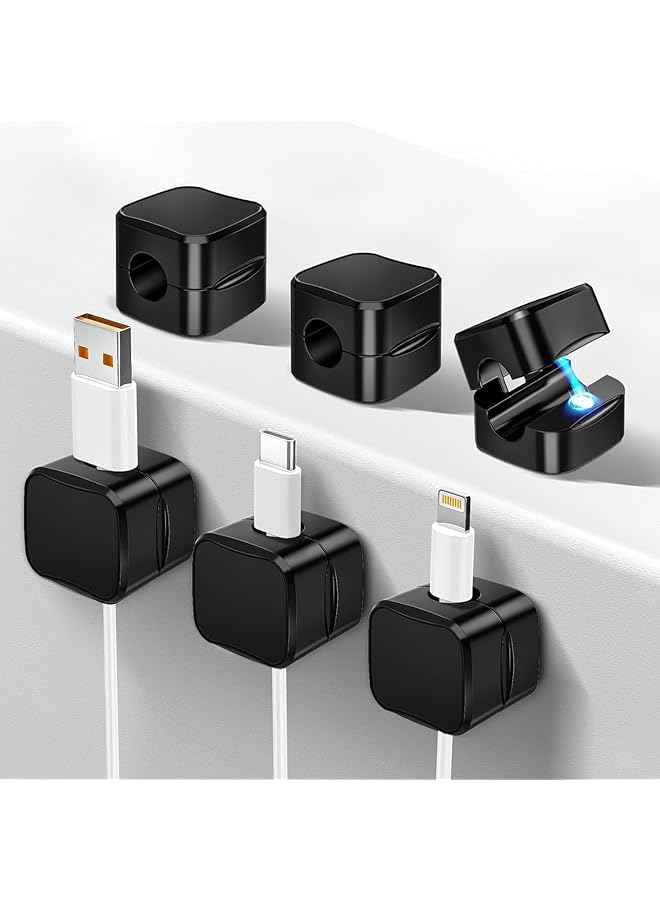 Green Tiger Magnetic Cable Clips, Cable Holder Clips, 6 Pcs Adjustable Spring Clip Design Practical Portable Tool, Adhesive Cord Management for USB Cable, Suitable for Desktop, Table Edges, Table Corners - Image 1