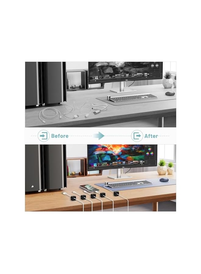 Green Tiger Magnetic Cable Clips, Cable Holder Clips, 6 Pcs Adjustable Spring Clip Design Practical Portable Tool, Adhesive Cord Management for USB Cable, Suitable for Desktop, Table Edges, Table Corners - Image 3