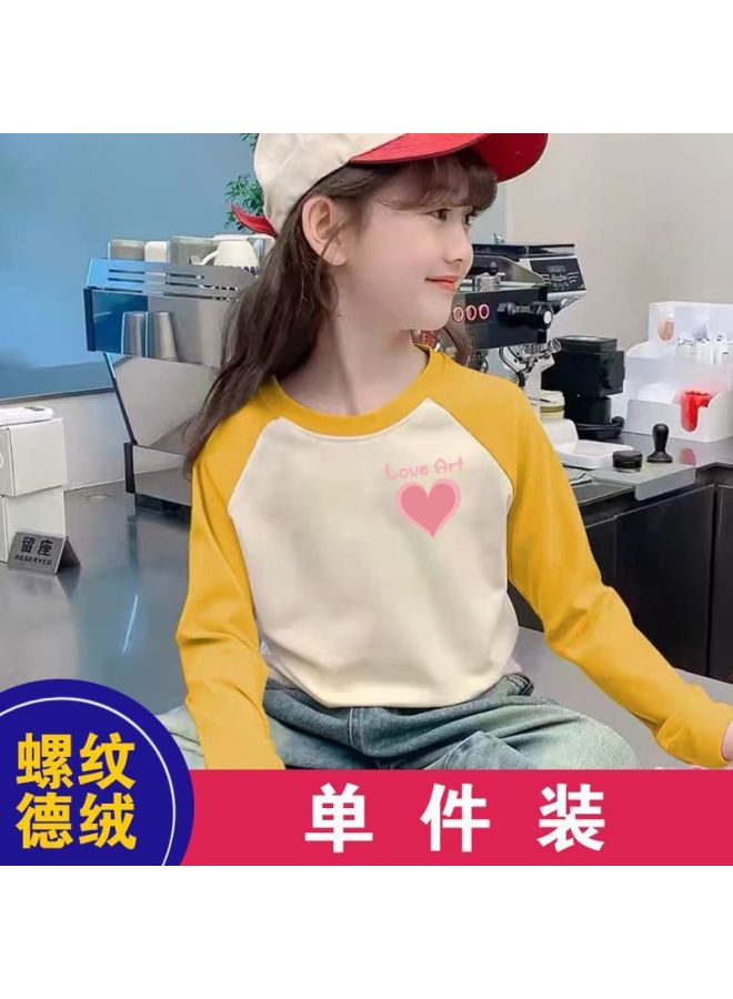 Girls' Ribbed Thermal Round Neck Base Shirt Autumn Winter New Color-block Long-sleeve Top For Older Children