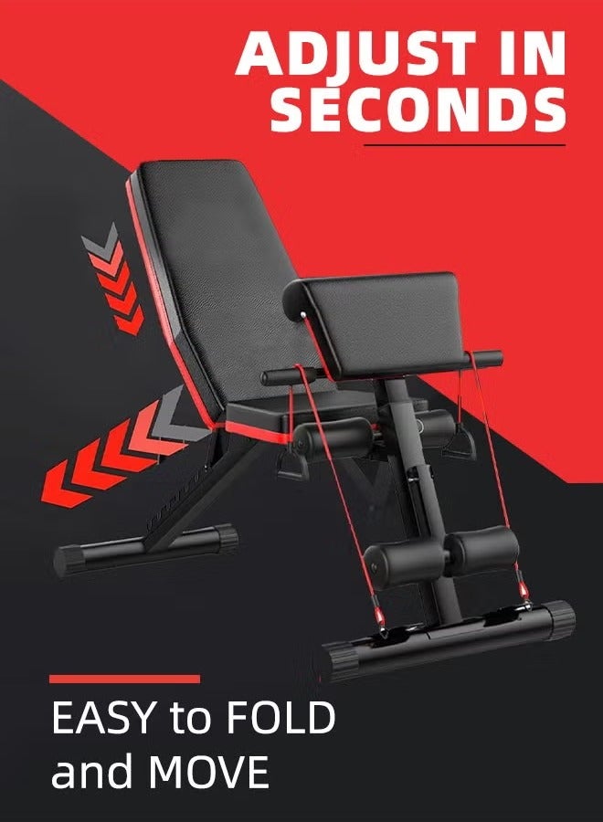 Toshionics FitBench 150 – Adjustable Foldable Weight Bench for Home Gym | 7-Level Incline/Decline | 150KG Capacity | with Resistance Bands & Preacher Curl Pad | Flat Incline Decline Utility Bench for Dumbbell Press, Core Training, Sit-Ups, Full Body Workout, Strength & Muscle Building  - Image 4