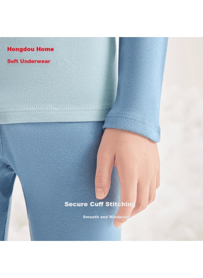 HOdo Home Hodohome Boys' 7a Grade Antibacterial Thin Cotton Thermal Underwear Set, Long Sleeve Top And Pants, Round Neck, Blue, Size 140 - Image 3