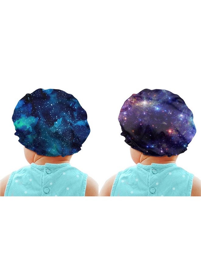 Babrukda - Babrukda 2 Pack Galaxy Space Print Kids Satin Bonnet, Child Sleep Cap Sleeping Beanie Hat with Adjustable Elastic Band for Hair Care, Curly Natural Long Hair Cap Boys Girls Toddler Baby Teens Headwear - Image 1