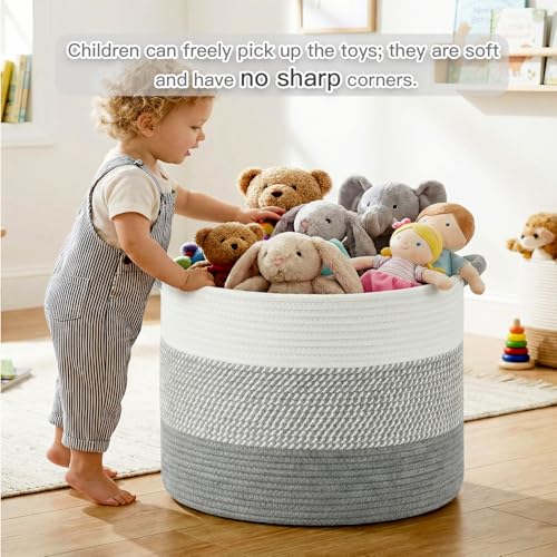 Artfeel 70L Large Cotton Rope Basket Decorative Woven Blanket Storage for Living Room Boho Toy Storage Toy Box for Kids Versatile Laundry Basket Nursery Hamper for BlanketsGrey - Image 3
