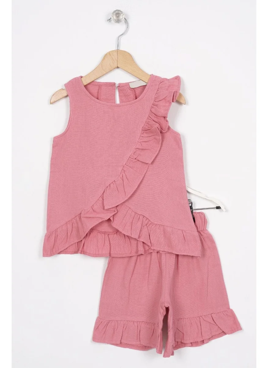 Zepkids Pink Color Girl Shorts Set with Frills on Front and Hem