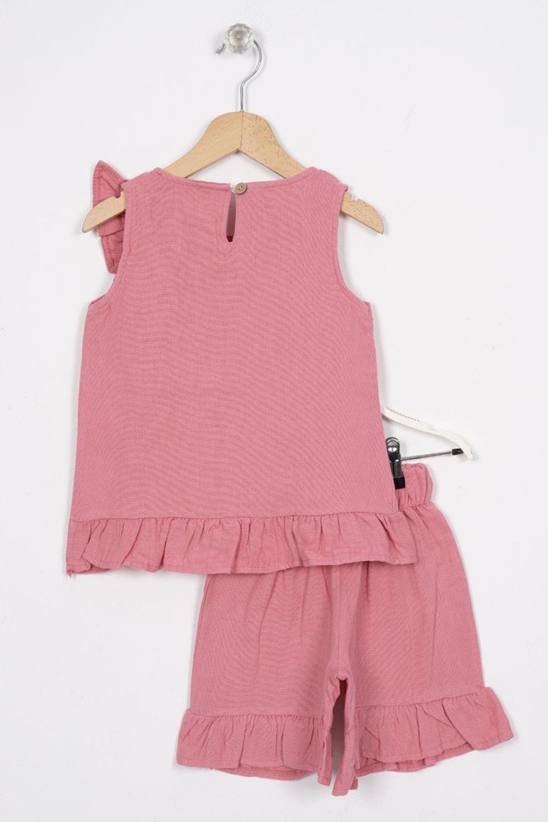 Zepkids Pink Color Girl Shorts Set with Frills on Front and Hem  - Image 3
