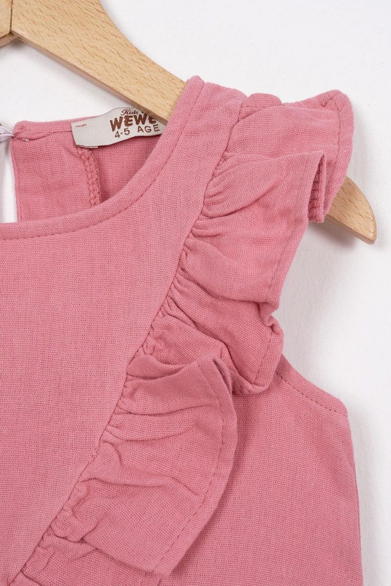 Zepkids Pink Color Girl Shorts Set with Frills on Front and Hem  - Image 2