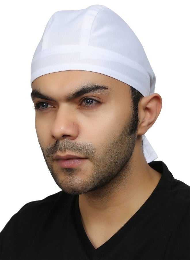 BISMAADH Polyester Multifunctional Moisture Wicking Skull Caps Doo Rag Headwrap For Men & Women Pack of 1 (White) - Image 1