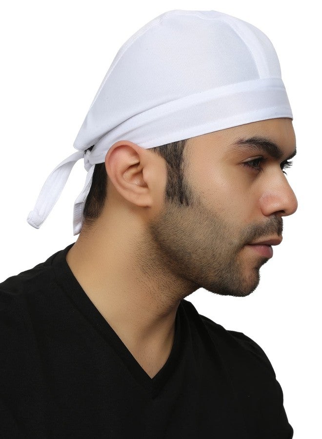 BISMAADH Polyester Multifunctional Moisture Wicking Skull Caps Doo Rag Headwrap For Men & Women Pack of 1 (White) - Image 2