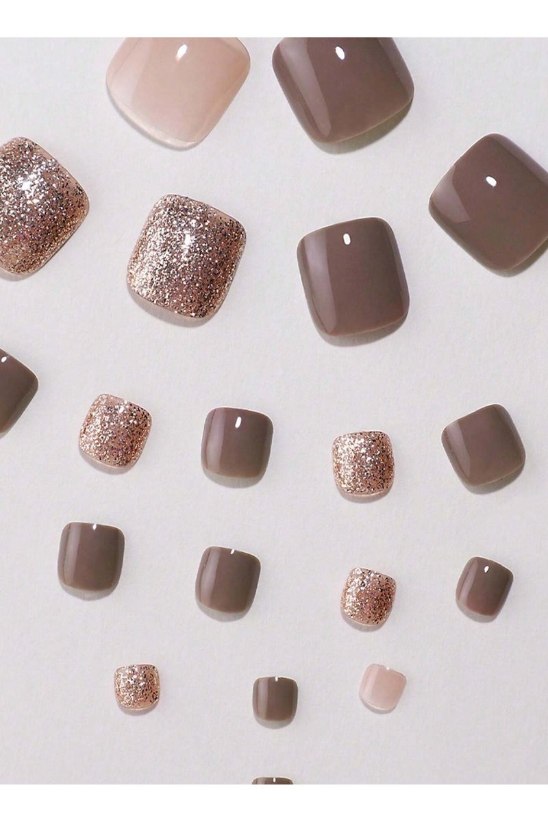 Fake Toenails with Square Design – 24 Nails with Glue and Nail File - Image 2