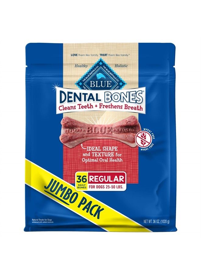 Blue Buffalo Dental Bones Regular Natural Dental Chew Dog Treats, (25-50 lbs) 36-oz Bag Jumbo Pack - Image 1