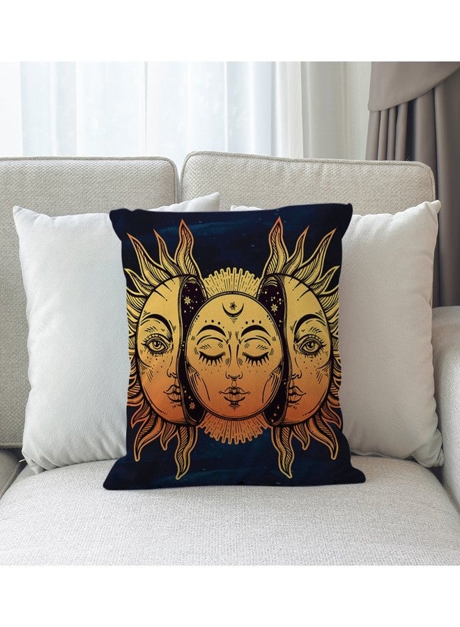 Moslion Sun Moon Pillow Cover Decorative Sun and Moon with Many Fractal Faces Celestial Energy Mystic Throw Pillow Case 18x18 Inch Cotton Linen Cushion Cover for Men Women Navy Blue Yellow - Image 5