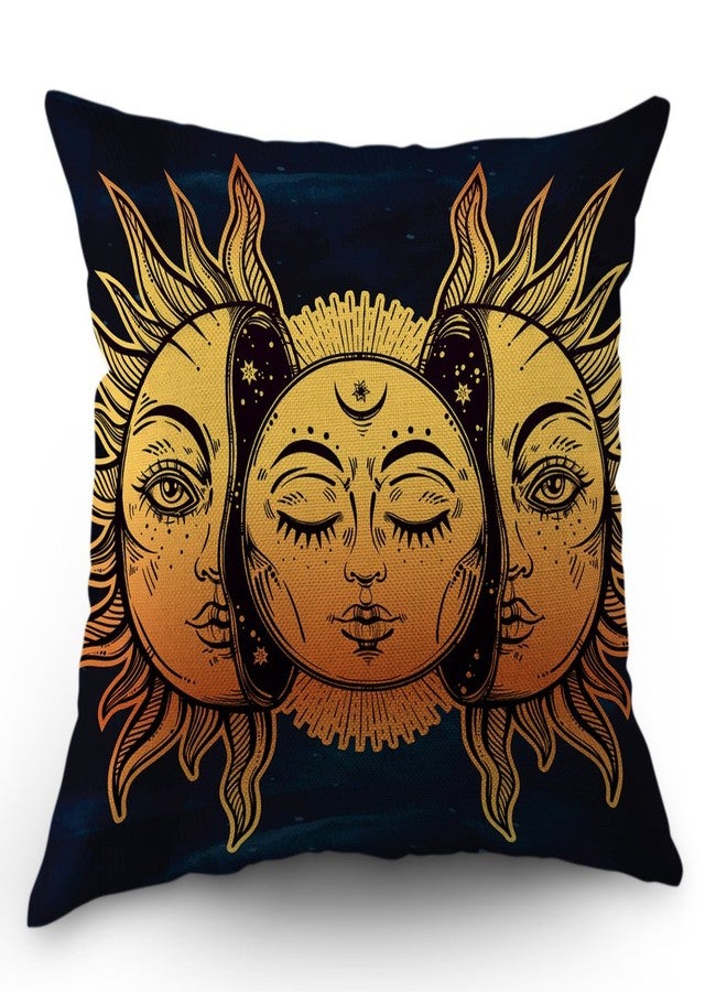 Moslion Sun Moon Pillow Cover Decorative Sun and Moon with Many Fractal Faces Celestial Energy Mystic Throw Pillow Case 18x18 Inch Cotton Linen Cushion Cover for Men Women Navy Blue Yellow - Image 1
