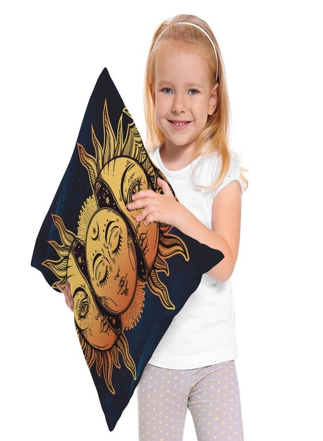 Moslion Sun Moon Pillow Cover Decorative Sun and Moon with Many Fractal Faces Celestial Energy Mystic Throw Pillow Case 18x18 Inch Cotton Linen Cushion Cover for Men Women Navy Blue Yellow - Image 3