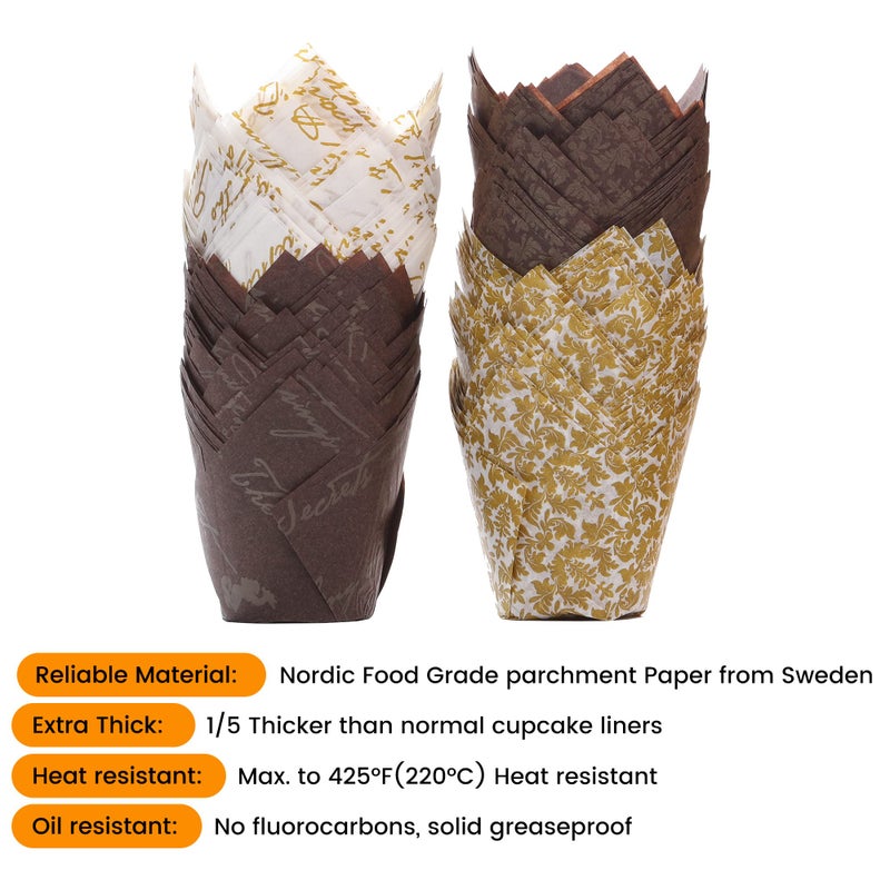 Bake Choice Nordic Paper 200pcs Tulip Cupcake Liners for baking cups with four fancy designs EU Parchment paper Standard Size Tulip Muffin liners, Cupcake Wrappers for Party, Wedding, Birthday - Image 3