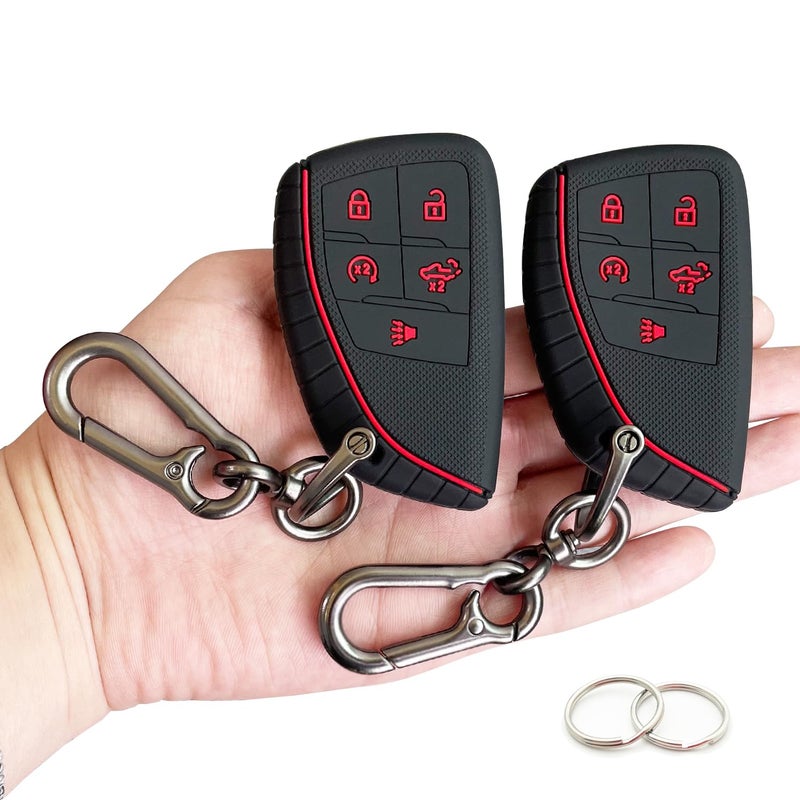 TANDRIVE Key Fob Cover for 20222025 2026 Chevy Silverado 1500 GMC Sierra 1500 20242026 Silverado Sierra 2500HD 3500HD Silicone 2Pack Red Button Black