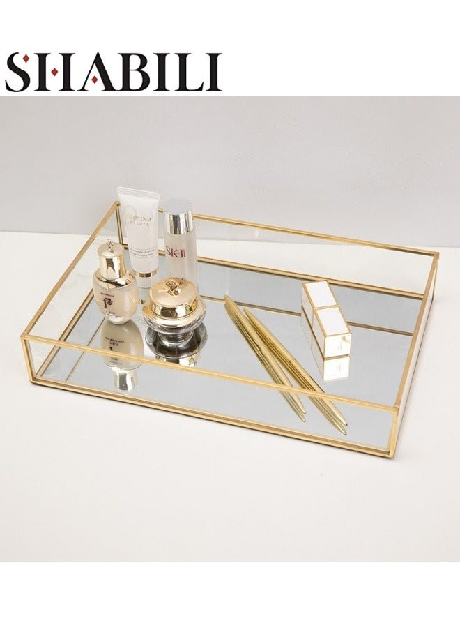 SHABILI Glass Decorative Tray，Dresser Jewelry Ring Dish Tank Storage Kitchen Countertop Organizer Plate Holder for Perfume Towel Bathroom Accessories, Coffee Table Tray for Living Room, Bathroom,1 Pack  - Image 1