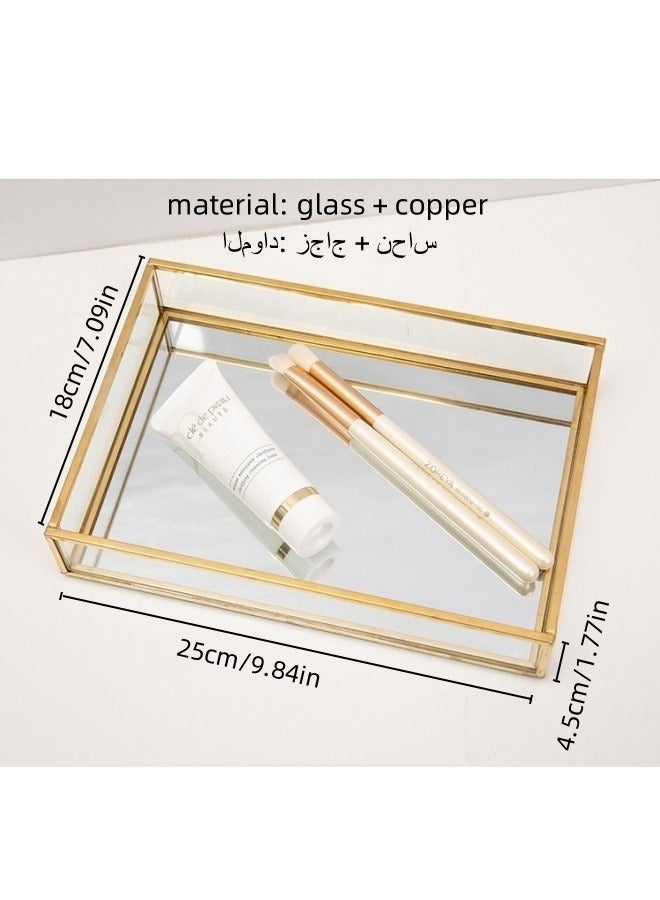 SHABILI Glass Decorative Tray，Dresser Jewelry Ring Dish Tank Storage Kitchen Countertop Organizer Plate Holder for Perfume Towel Bathroom Accessories, Coffee Table Tray for Living Room, Bathroom,1 Pack  - Image 2