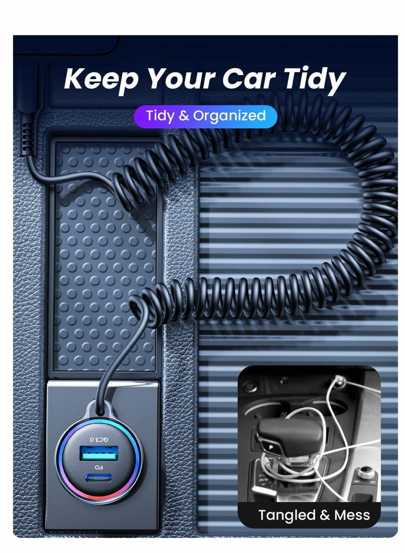 Excefore USB C Car Charger, 55W 3 Port(Dual PD 3.0+QC 3.0)Fast Car Charger Adapter with Built-in USB C Coil, Compatible with iPhone 13/12/11, for iPad Pro/Mini, for Galaxy S21/S20 etc - Image 3