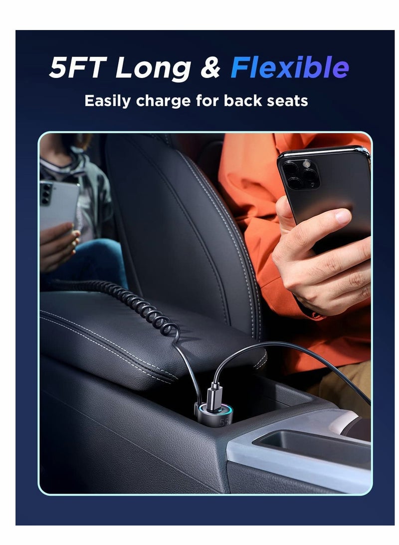 Excefore USB C Car Charger, 55W 3 Port(Dual PD 3.0+QC 3.0)Fast Car Charger Adapter with Built-in USB C Coil, Compatible with iPhone 13/12/11, for iPad Pro/Mini, for Galaxy S21/S20 etc - Image 4