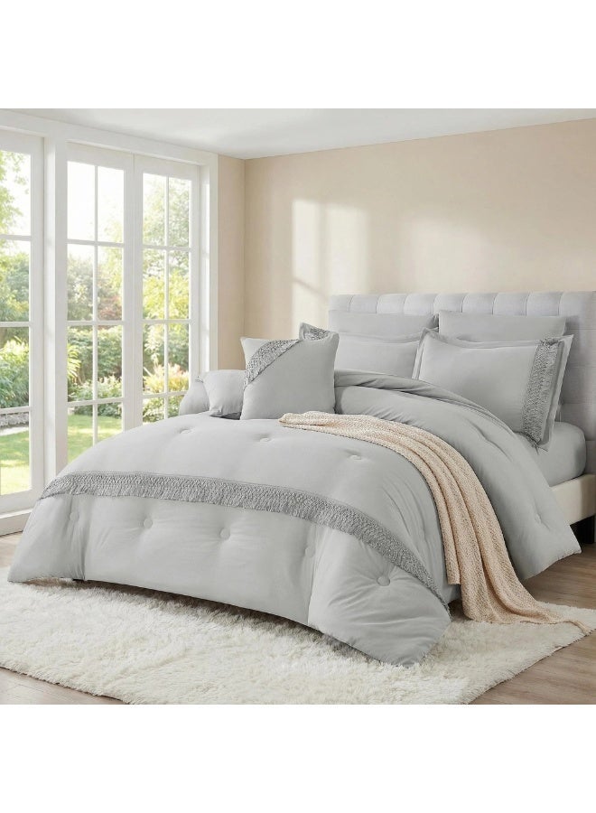 ShinyFlower Milk-Soft Comforter Bedding Set, Ultra Soft All-Season Quilt with Tassel Trim, Size 170×230cm 6PCS Bed Set - Image 1