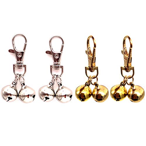 ZaneGear DIY Pet Bells 304 Stainless Steel Dog Bells 4 pcs Gold and Silver Bell Training Charm Pendants Jewelry for Pet Dog Cat Necklace Collar (4 Sets) - Image 1