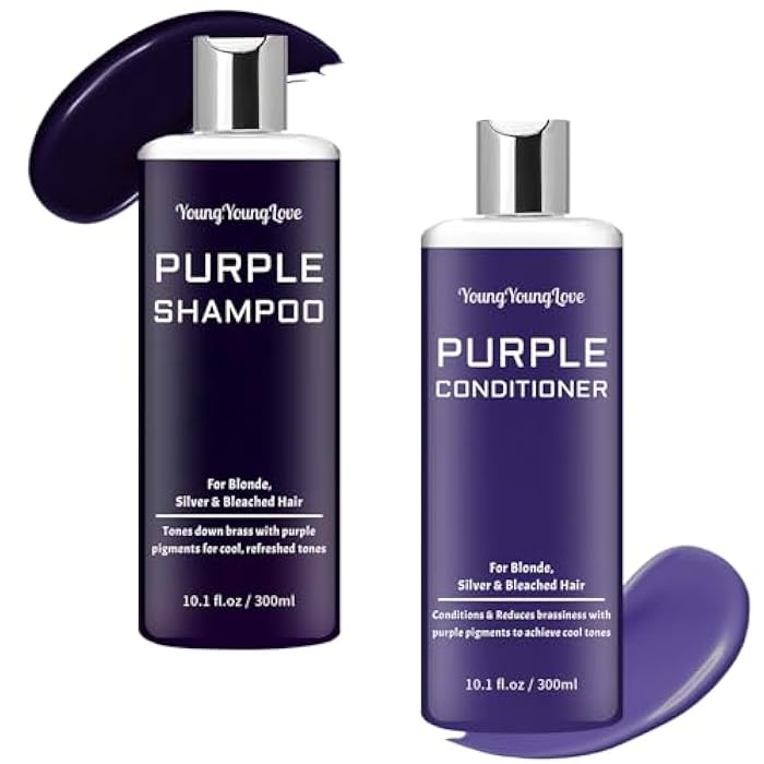 Purple Shampoo & Conditioner Set for Blonde, Silver, Brown, Bleached & Highlighted Hair - Tones Brassiness, Restores Damaged Hair, Deeply Hydrates & Enhances Shine - Color-Safe, 2 x 10.1 oz - Image 1
