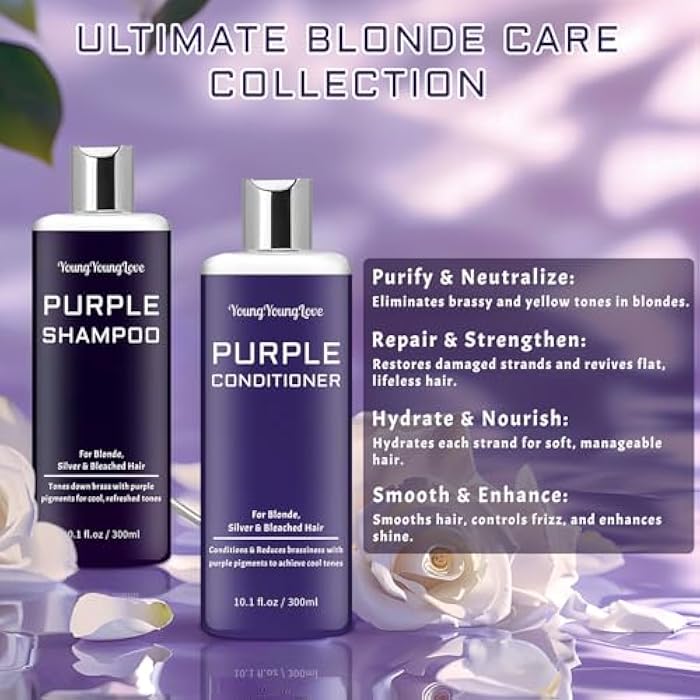Purple Shampoo & Conditioner Set for Blonde, Silver, Brown, Bleached & Highlighted Hair - Tones Brassiness, Restores Damaged Hair, Deeply Hydrates & Enhances Shine - Color-Safe, 2 x 10.1 oz - Image 5
