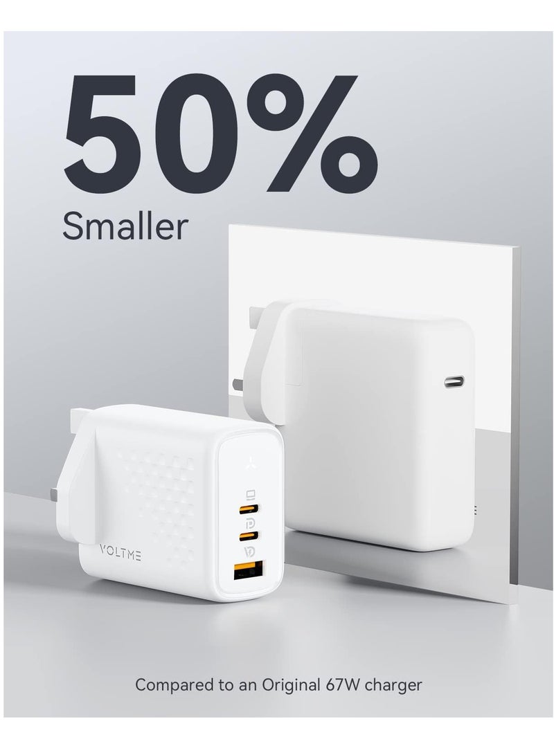 VOLTME 67W USB-C Charger, 3-Port GaN PD Fast Wall Charger Plug for MacBook Pro/Air, iPhone 16 Series (16 Pro Max, 16 Pro, 16 Plus), iPhone 15/14/13/12/11, iPad Pro/Air, Samsung Galaxy S25/S24/S23/S22, Note20, Pixel, Apple Watch, AirPods Pro, Steam Deck, Travel-Friendly Fast Charging Adapter (White)  - Image 5