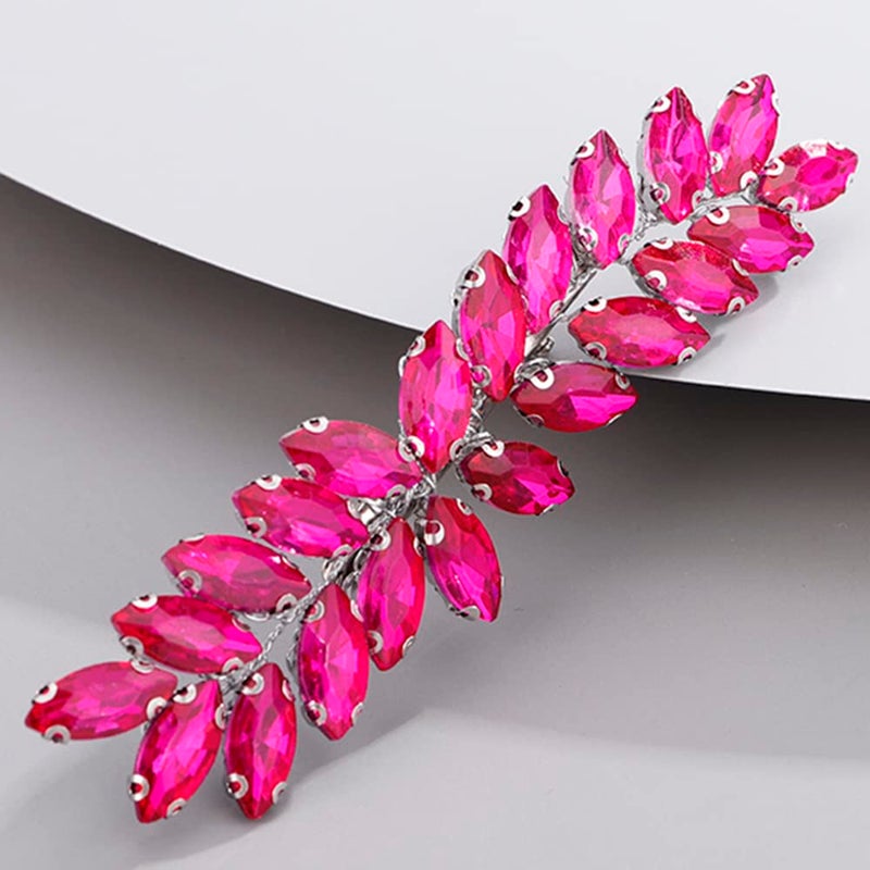 BERYUAN Rose red Color Crystal Hair Clip for Women and Girls Crystals Hair Clip Prom Party Hair Pieces Bridal Bridesmaid Hair Accessories