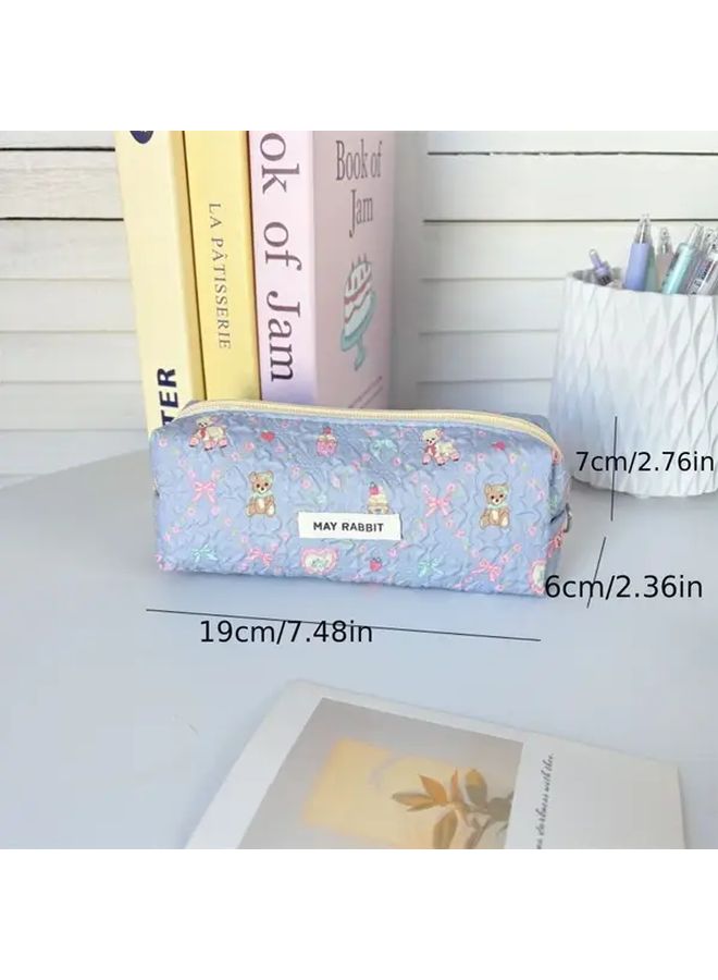 Floral Bow Design Pencil Case Multi Functional Organizer For Students Travel Makeup Bag Style B - Image 3