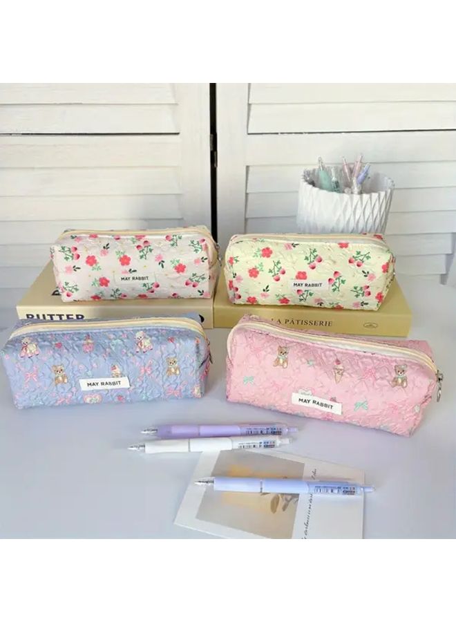 Floral Bow Design Pencil Case Multi Functional Organizer For Students Travel Makeup Bag Style B - Image 1