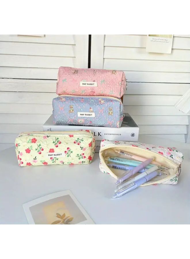 Floral Bow Design Pencil Case Multi Functional Organizer For Students Travel Makeup Bag Style B - Image 2