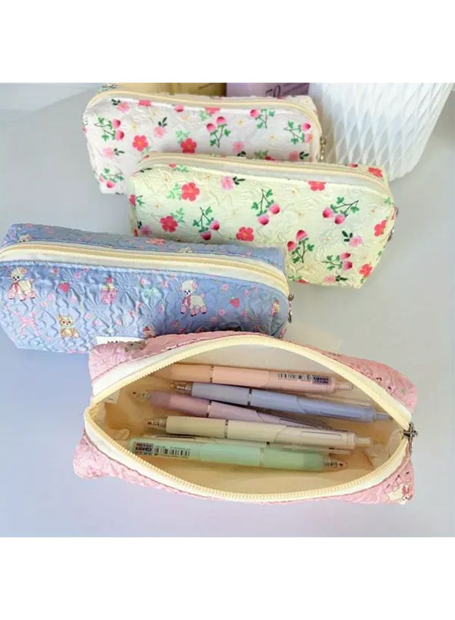 Floral Bow Design Pencil Case Multi Functional Organizer For Students Travel Makeup Bag Style B - Image 5