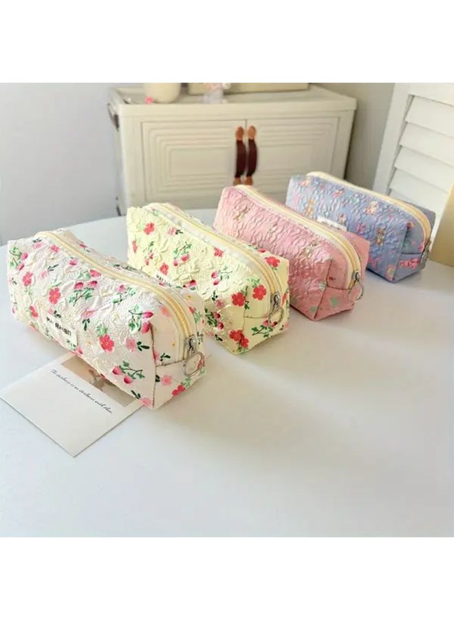 Floral Bow Design Pencil Case Multi Functional Organizer For Students Travel Makeup Bag Style B - Image 4