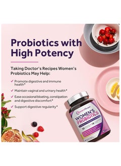Doctor's Recipes Doctor's Recipes Women’s Probiotic, 60 Caps 50 Billion CFU 16 Strains, with Organic Prebiotics Cranberry, Digestive Immune  &, Shelf Stable, Delayed Release, No Soy Gluten Dairy  - Image 2