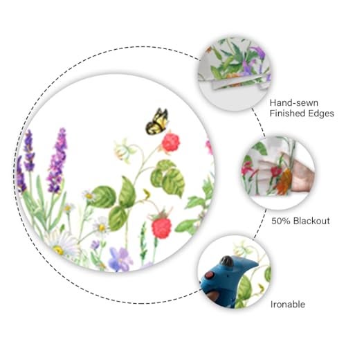 TQFZP Spring Summer Flowers Butterfly Kitchen Curtains Short and Valance Set Watercolor Wildflowers Floral Fabric Curtain Drapes Cafe Curtains Valance for Home Decor - Image 3