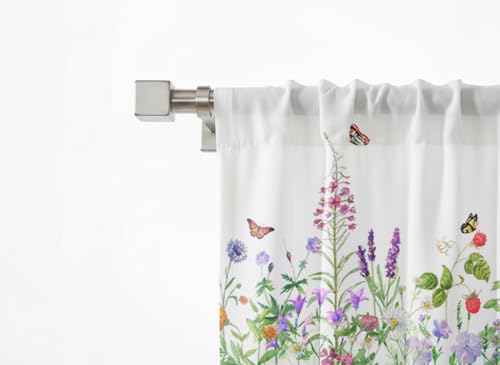 TQFZP Spring Summer Flowers Butterfly Kitchen Curtains Short and Valance Set Watercolor Wildflowers Floral Fabric Curtain Drapes Cafe Curtains Valance for Home Decor - Image 4