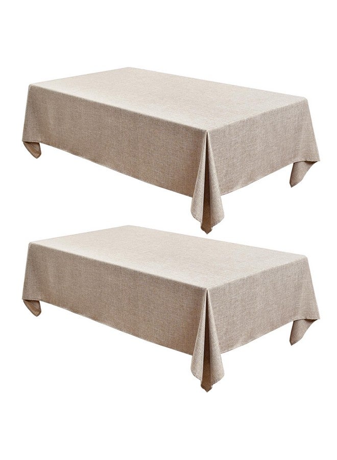Fitable Nature Faux Linen Tablecloths Rectangle 60 x 84 Inch - 2 Pack Neutral Table Clothes for 4-6 Foot Tables, Wrinkle-Proof Faux Burlap Table Cover for Dining, Farmhouse, Outdoor Picnic, Camping - Image 1