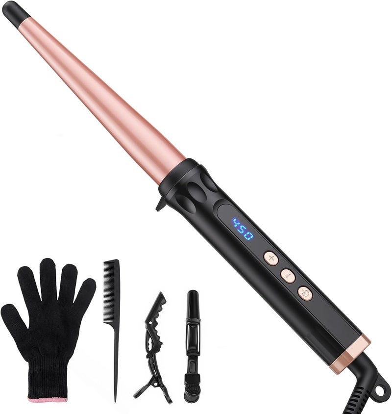 YOOJ ® Tapered Curling Wand Iron 0.5 to 1 Inch, Ceramic Hair Curler Wand with Tourmaline Ceramic Long Barrel and Heat-Resistant Glove, Dual Voltage, Hair Curler for Long, Short, and Medium Hair - Image 1