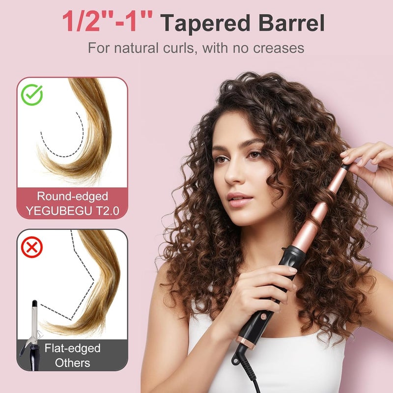 YOOJ ® Tapered Curling Wand Iron 0.5 to 1 Inch, Ceramic Hair Curler Wand with Tourmaline Ceramic Long Barrel and Heat-Resistant Glove, Dual Voltage, Hair Curler for Long, Short, and Medium Hair - Image 3