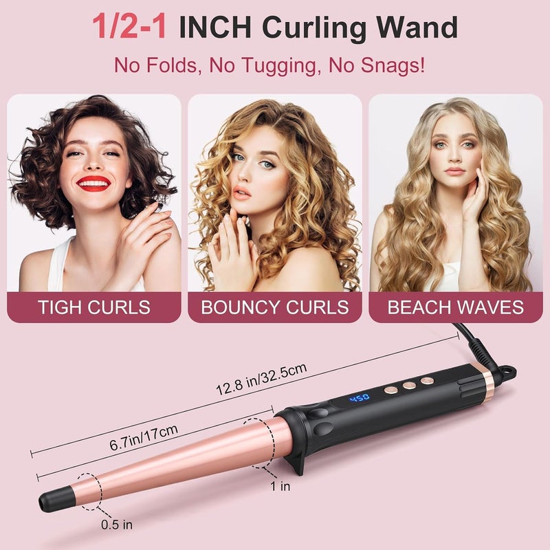 YOOJ ® Tapered Curling Wand Iron 0.5 to 1 Inch, Ceramic Hair Curler Wand with Tourmaline Ceramic Long Barrel and Heat-Resistant Glove, Dual Voltage, Hair Curler for Long, Short, and Medium Hair - Image 2
