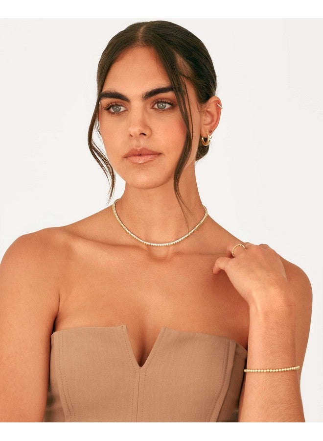 بافوا قلادة تنس من بافوي مطلية بالذهب الأصفر عيار 14 قيراطًا مرصعة بالألماس الاصطناعي بسمك 3 مم للنساء | قلادة طويلة سميكة | مقاس 15 بوصة - Image 5