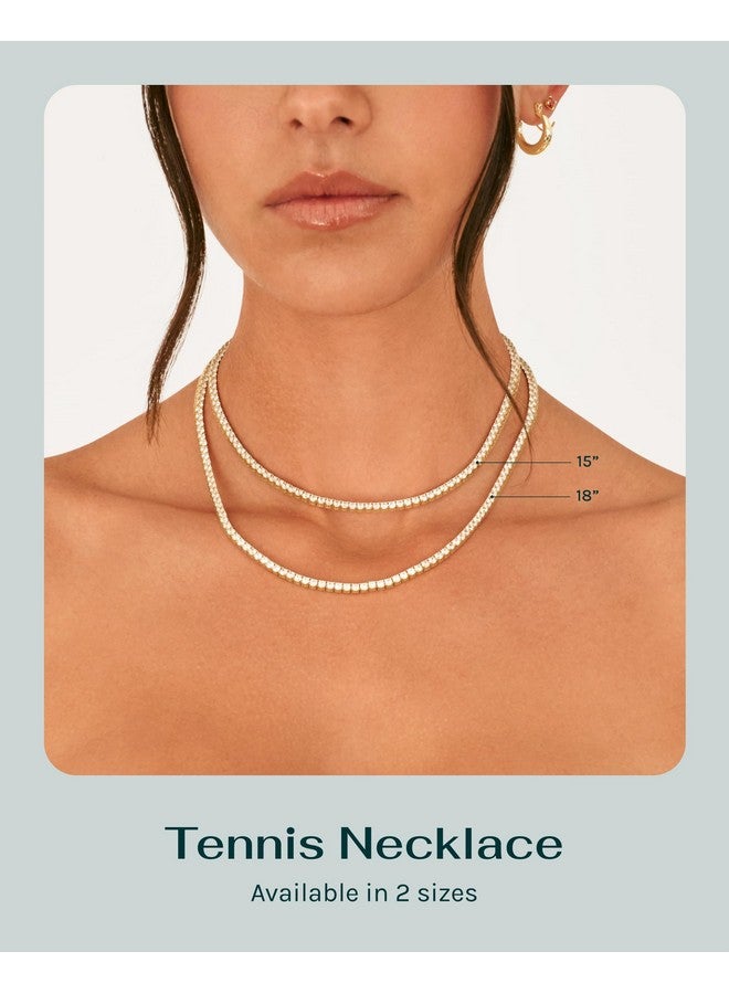 بافوا قلادة تنس من بافوي مطلية بالذهب الأصفر عيار 14 قيراطًا مرصعة بالألماس الاصطناعي بسمك 3 مم للنساء | قلادة طويلة سميكة | مقاس 15 بوصة - Image 3