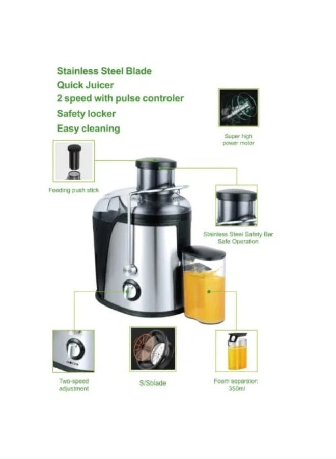 آر إيه أف عصارة فواكه - صانعة عصير من الفولاذ المقاوم للصدأ | ضوضاء منخفضة | سهلة التنظيف | إبريق سعة 350 مل | محرك 18000 دورة في الدقيقة - Image 2