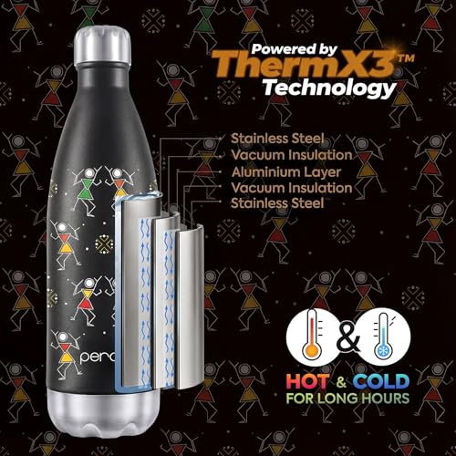 Perch Retro Hot & Cold Stainless Steel Water Bottle 980ml|Triple-Layer Vacuum Insulated 3D Printed Bottle|ISI Certified, Leakproof & BPA-Free Flask|Ideal Gift for Men, Women & Parents|Warli Art - Image 2